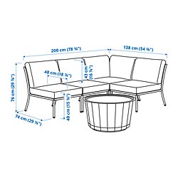 Ilustración de medidas - SEGERÖN/LÅGASKÄR conjunto 3 plazas exterior