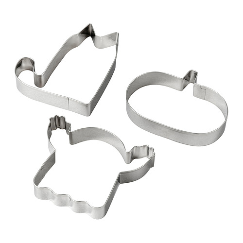 Tres cortadores de galletas de acero inoxidable: house, ovalado, ondulado.