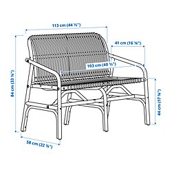 Ilustración de medidas - SALNÖ/GRYTTOM banco con cojín y reposabrazos