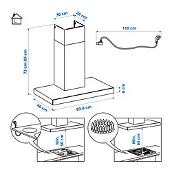 Ilustración de medidas - KULINARISK extractor de pared