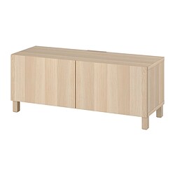 BESTÅ, mueble TV con puertas, Efecto roble tinte blanco / Lappviken efecto roble tinte bl