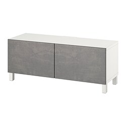 BESTÅ, TV bench with doors, White / Kallviken light grey concrete effect
