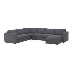 VIMLE, Corner sofa-bed, 5-seat with chaiselongue, Gunnared medium grey