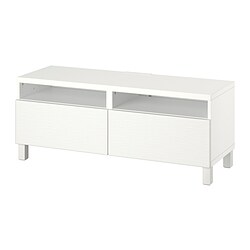 BESTÅ, TV bench with drawer runner, push-open, White / Laxviken white