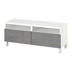 BESTÅ, TV bench with drawer runner, push-open, White / Kallviken light grey concrete effect