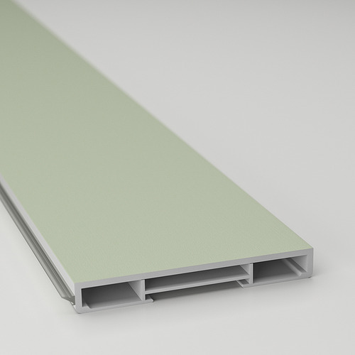 Zócalo de cocina verde claro, borde elegante, material duradero.