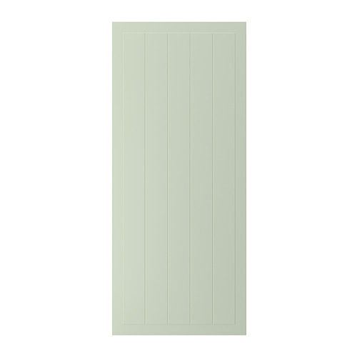 Una puerta de armario STENSUND verde con ranuras verticales. Es rectangular y está fabricada en tableros de fibra con acabado lacado.