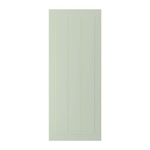 Una puerta de armario STENSUND verde con un diseño de panel ranurado, hecha de tableros de fibra con un acabado liso y fácil de limpiar.