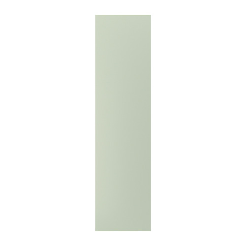 Un panel verde vertical y rectangular hecho de tableros de fibra y pintura acrílica. Es un panel de cubierta para puertas y frentes de cajones STENSUND.