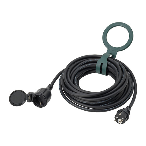 KOPPLA: cable de extensión exterior negro de 10 m con percha verde, goma, tapa de cierre automático.