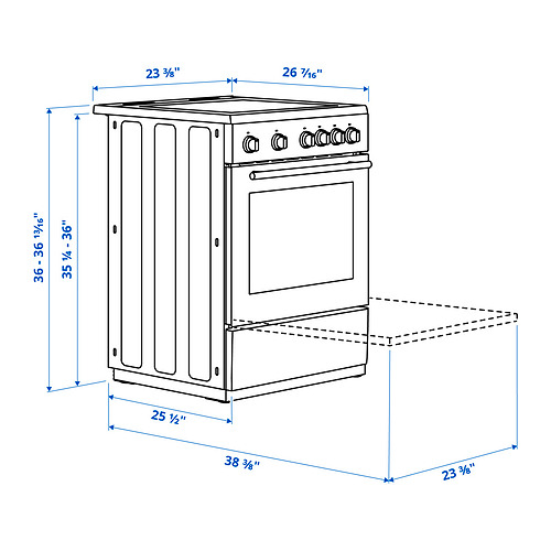 Measurement Illustration - ÖRMINGE range with induction cooktop