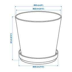 Ilustración de medidas - KLOTLÖNN maceta con plato