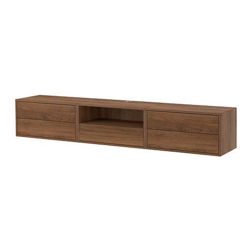 Mueble de pared de madera marrón con dos cajones y estante abierto.