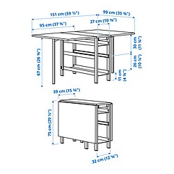 Measurement Illustration - VIHALS drop leaf table and 4 foldable chairs