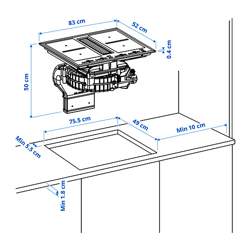 TÄCKNAN, Induction cooktop w/downdraft vent. 11 of 11 open dialog