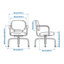Ilustración de medidas - MULLSJÖ silla giratoria