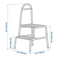 Measurement Illustration - BÄSINGEN step stool with handrail, 2-steps