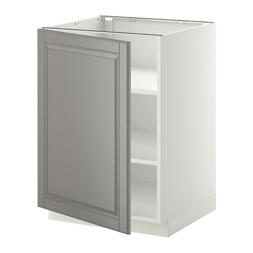 Mueble de cocina METOD en blanco y gris con bordes biselados, forma cuadrada y una sola puerta.