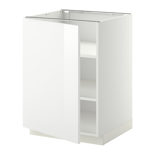 Un mueble de cocina METOD en color blanco alto brillo con un diseño moderno y estantes ajustables.