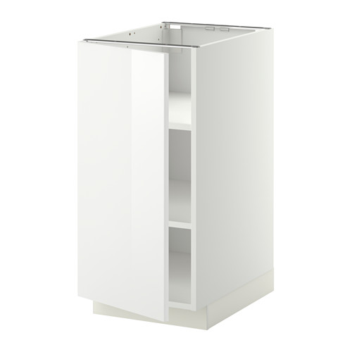 Mueble de cocina blanco METOD: moderno, brillante, cuadrado, estantes ajustables, estructura robusta, con bisagras de níquel.