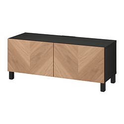 BESTÅ, TV bench with doors, Black-brown / Hedeviken oak veneer