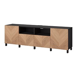 BESTÅ, TV bench with doors and drawers, Black-brown / Hedeviken oak veneer