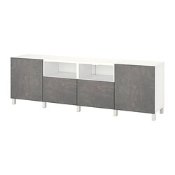 BESTÅ, TV bench with doors and drawers, White / Kallviken light grey concrete effect