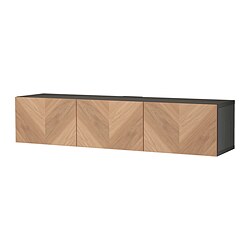 BESTÅ, TV unit with doors, Black-brown / Hedeviken oak veneer