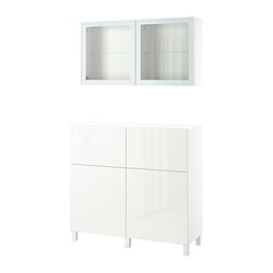 BESTÅ, mueble salón, Blanco / Selsviken-Glassvik alto brillo / vidrio transp blanco