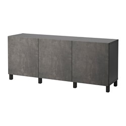 BESTÅ, storage combination with doors, Black-brown Kallviken / Stubbarp / dark gray concrete effect