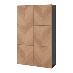 BESTÅ, storage combination with doors, Black-brown / Hedeviken oak veneer