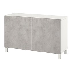 BESTÅ, aparador con puertas, Blanco / Kallviken gris claro efecto cemento