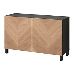 BESTÅ, storage combination with doors, Black-brown / Hedeviken / Stubbarp oak veneer