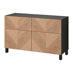 BESTÅ, storage combination with drawer runner, soft-closing, Black-brown / Hedeviken oak veneer