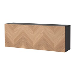 BESTÅ, wall-mounted cabinet with doors, Black-brown / Hedeviken oak veneer