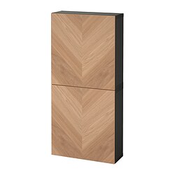 BESTÅ, wall-mounted cabinet with doors, Black-brown / Hedeviken oak veneer