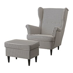 STRANDMON, armchair and ottoman, Vibberbo black / beige