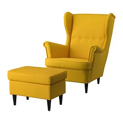 STRANDMON, armchair and ottoman, Skiftebo yellow