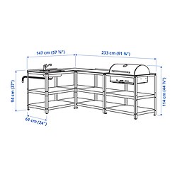 Ilustración de medidas - GRILLSKÄR mueble fregadero y barbacoa carbón