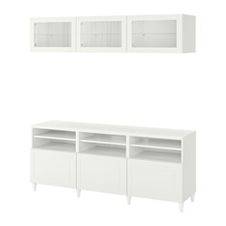 BESTÅ, TV storage combination/glass doors, White / Smeviken-Ostvik white clear glass