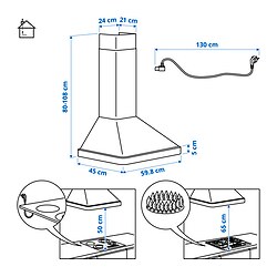 Ilustración de medidas - NILSBYN extractor de pared