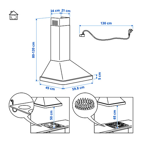 Ilustración con medidas del producto: NILSBYN.