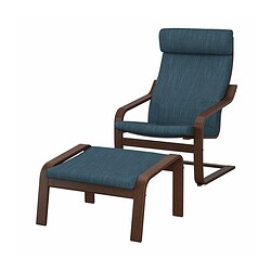 POÄNG, armchair and ottoman, Hillared dark blue