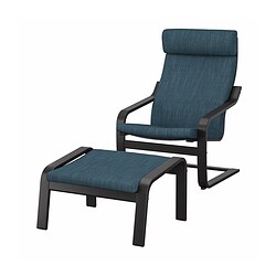POÄNG, armchair and ottoman, Hillared dark blue