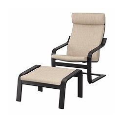 POÄNG, armchair and ottoman, Hillared beige