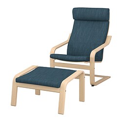 POÄNG, sillón y reposapiés, Hillared azul oscuro
