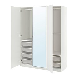 PAX/GULLABERG, wardrobe combination, FARDAL high gloss white / ÅHEIM mirror