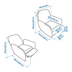 Ilustración de medidas - EKOLSUND sillón relax reclinable