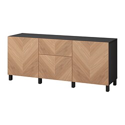 BESTÅ, storage combination with drawer runner, push-open, Black-brown / Hedeviken oak veneer