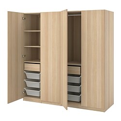 PAX/GRIMO, wardrobe combination, FORSAND white stained oak effect